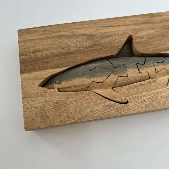 Handmade Wood Shark Puzzle Shelf Decor - Picture 2 of 10